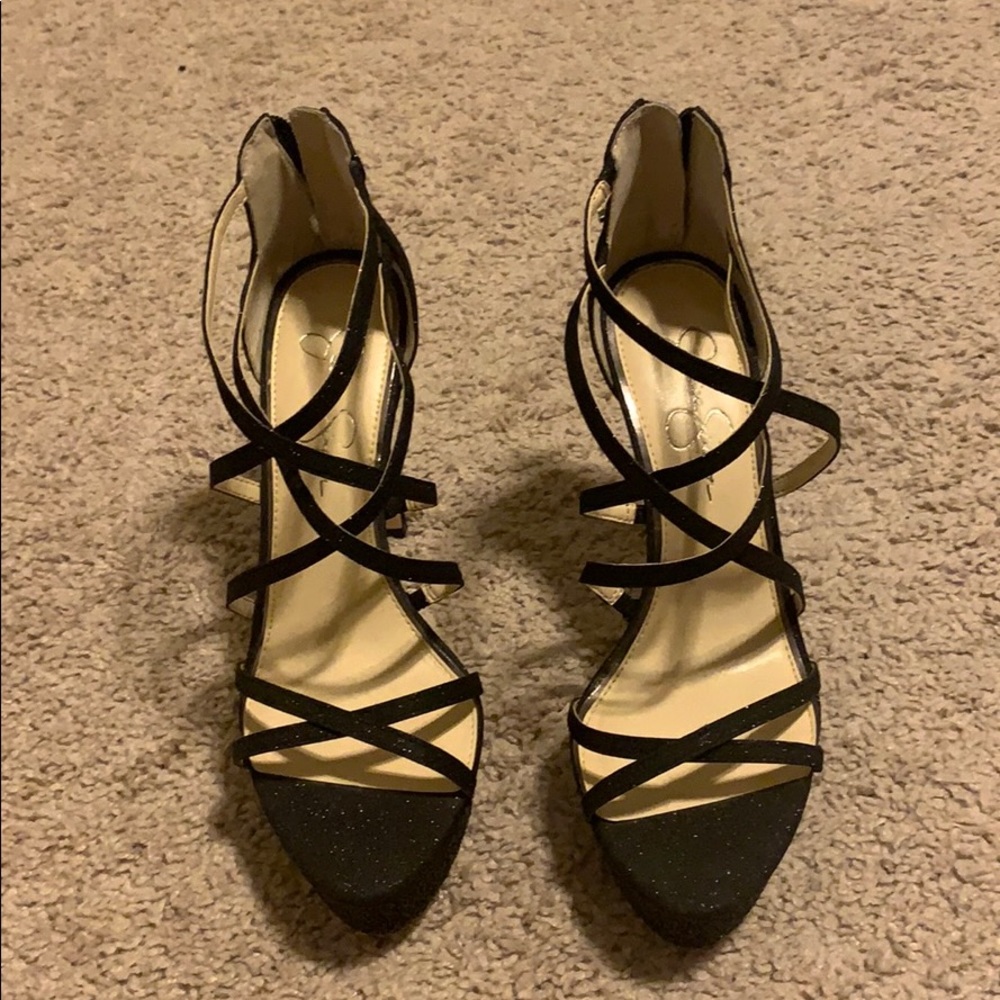 Black shiny high heels